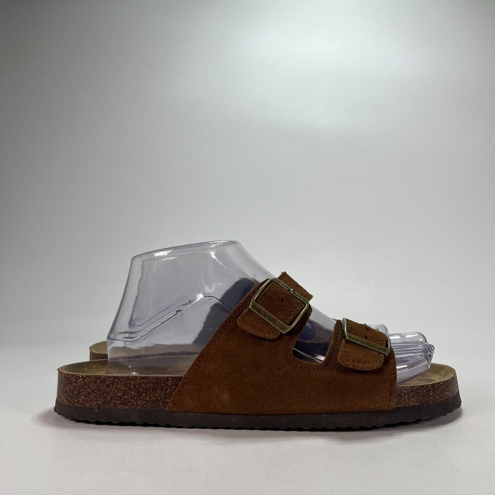 Khombu Ashville Brown Leather Casual Double Buckle Slide Sandals Women's Size 9